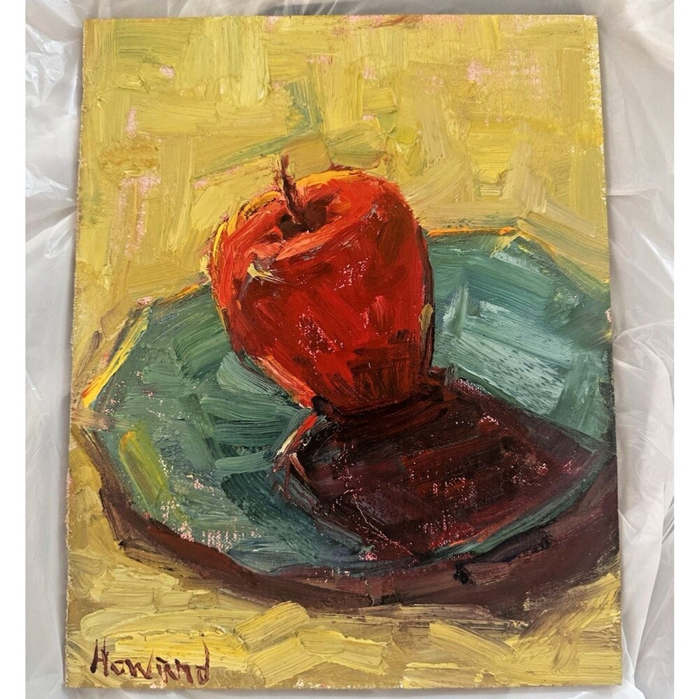 Apple Impasto Painting Original Art Oil 8 x 10 in Signed Howard Unframed